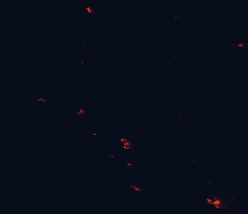 Satellite night-light map of the 100 km around Mount Kaputar National Park, with Tamworth, Gunnedah and Inverell marked