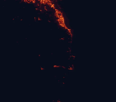 Satellite night-light map of the 100 km around Nightcap National Park, with Gold Coast, Goonellabah and Figtree marked