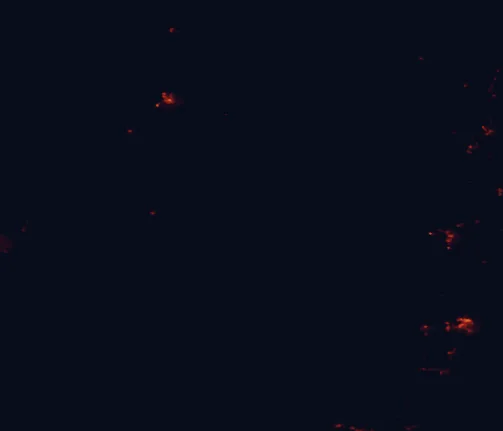 Satellite night-light map of the 100 km around Oxley Wild Rivers National Park, with Port Macquarie, Armidale and Kempsey marked