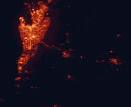 Satellite night-light map of the 50 km around Mount Barker, with Adelaide, Adelaide Hills and Prospect marked