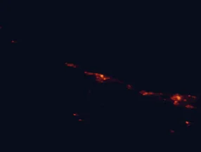 Satellite night-light map of the 50 km around Burnie, with Devonport, Somerset and Wynyard marked