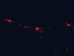 Satellite night-light map of the 50 km around Devonport, with Burnie, Ulverstone and Latrobe marked