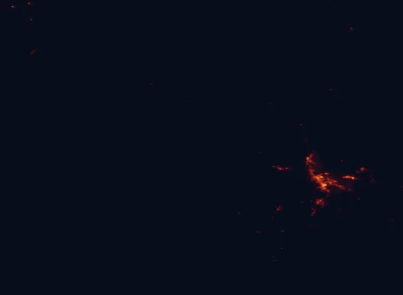 Satellite night-light map around Mount Field National Park