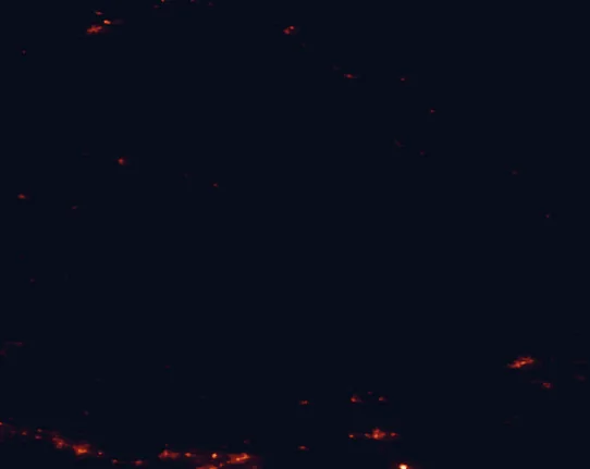 Satellite night-light map of the 100 km around Alpine National Park, with Bairnsdale, Warragul and Sale marked