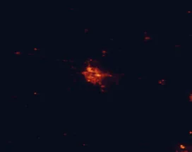 Satellite night-light map of the 50 km around Ballarat, with Buninyong, Miners Rest and Creswick marked