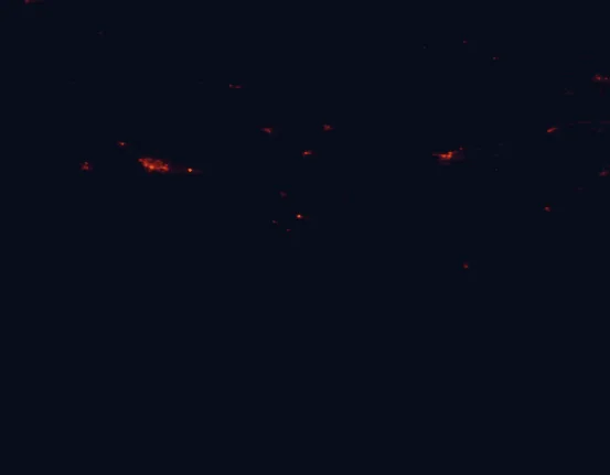 Satellite night-light map of the 100 km around Port Campbell National Park, with Warrnambool and Colac marked