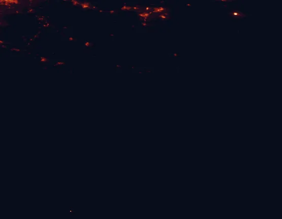 Satellite night-light map of the 100 km around Wilsons Promontory National Park, with Traralgon, Morwell and Moe marked