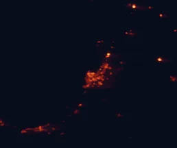 Satellite night-light map of the 50 km around Bunbury, with Busselton, West Busselton and Harvey marked