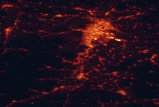 Satellite night-light map of the 50 km around Baden, with Vienna, Wiener Neustadt and Sopron marked