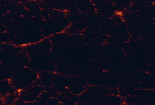 Satellite night-light map of the 100 km around Hohe Tauern National Park, with Innsbruck, Salzburg and Bolzano marked
