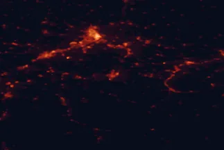Satellite night-light map of the 50 km around Steyr, with Linz, Traun and Ansfelden marked