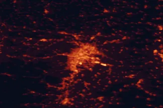 Satellite night-light map of the 50 km around Vienna, with Mödling, Wiener Neustadt and Baden marked