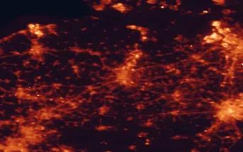 Satellite night-light map of the 50 km around Gent, with Brussels, Lille and Anderlecht marked