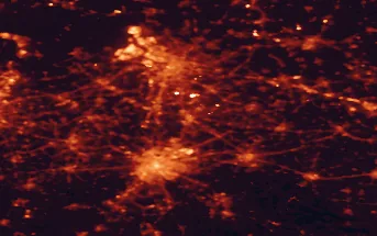 Satellite night-light map of the 50 km around Mechelen, with Brussels, Antwerp and Anderlecht marked