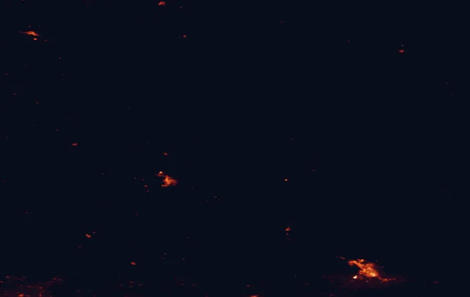 Satellite night-light map of the 100 km around Dinosaur Provincial Park, with Medicine Hat, Brooks and Drumheller marked