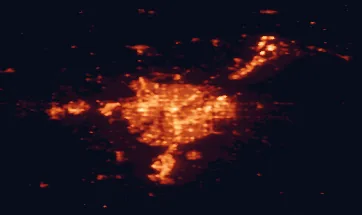 Satellite night-light map of the 50 km around Edmonton, with Sherwood Park, St. Albert and Spruce Grove marked