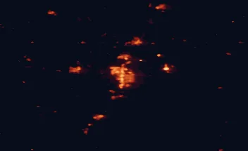 Satellite night-light map of the 50 km around Red Deer, with Sylvan Lake, Blackfalds and Lacombe marked