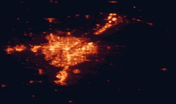 Satellite night-light map of the 50 km around Sherwood Park, with Edmonton, St. Albert and Spruce Grove marked