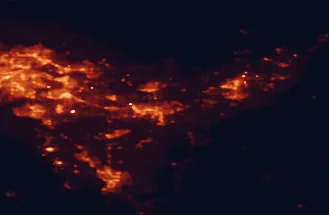 Satellite night-light map of the 50 km around Abbotsford, with Surrey, Langley and Chilliwack marked