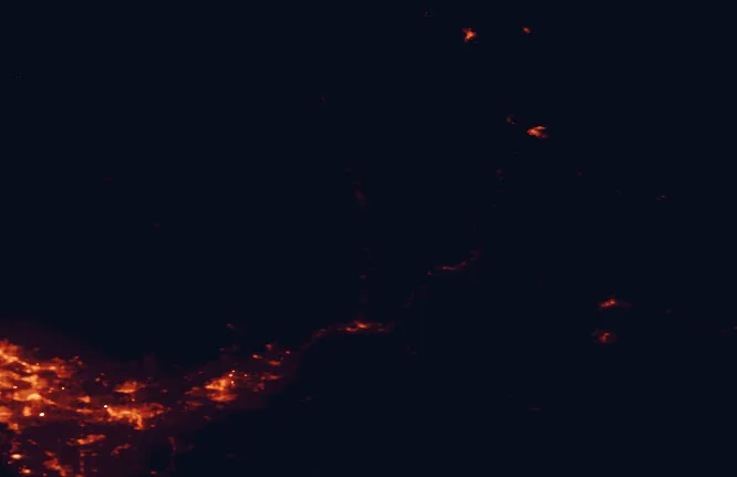 Satellite night-light map of the 100 km around Alexandra Bridge Provincial Park, with Abbotsford, Chilliwack and Langley marked