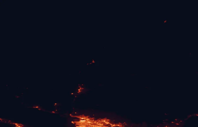 Satellite night-light map of the 100 km around Blackcomb Glacier Provincial Park, with Vancouver, Burnaby and Coquitlam marked