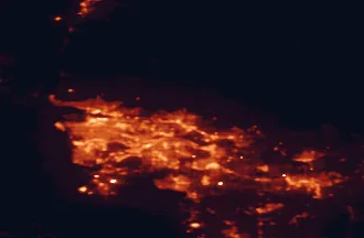 Satellite night-light map of the 50 km around Coquitlam, with Vancouver, Surrey and Burnaby marked