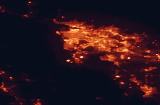 Satellite night-light map of the 50 km around Delta, with Vancouver, Surrey and Richmond marked