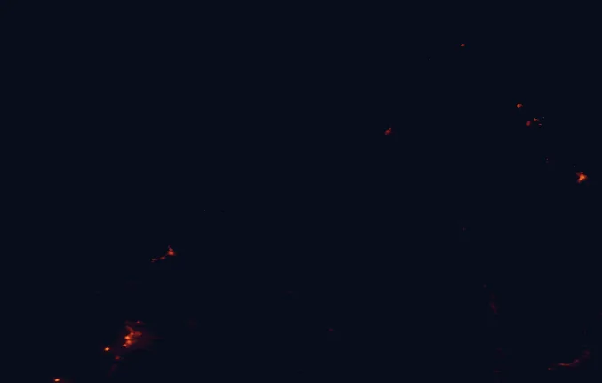 Satellite night-light map of the 100 km around Duffey Lake Provincial Park, with Squamish and Whistler marked