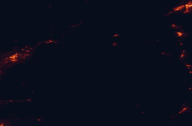 Satellite night-light map of the 100 km around E. C. Manning Provincial Park, with Kelowna, Chilliwack and Penticton marked