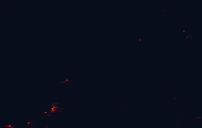 Satellite night-light map of the 100 km around Joffre Lakes Provincial Park, with Squamish and Whistler marked