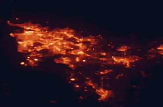 Satellite night-light map of the 50 km around Langley, with Surrey, Vancouver and Burnaby marked