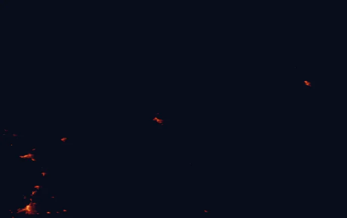 Satellite night-light map of the 100 km around Mount Revelstoke National Park, with Vernon and Salmon Arm marked