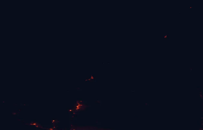 Satellite night-light map of the 100 km around Nairn Falls Provincial Park, with Squamish, Whistler and Sechelt marked