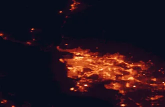 Satellite night-light map of the 50 km around North Vancouver, with Vancouver, Surrey and Burnaby marked