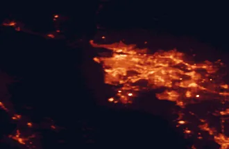 Satellite night-light map of the 50 km around Richmond, with Vancouver, Surrey and Burnaby marked