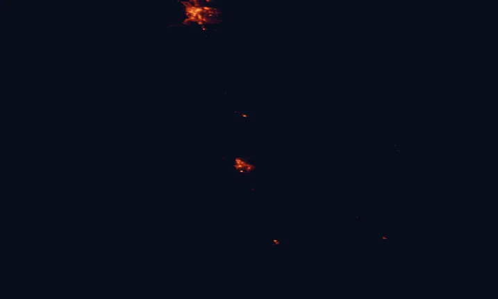 Satellite night-light map of the 100 km around Ten Mile Lake Provincial Park, with Prince George and Quesnel marked