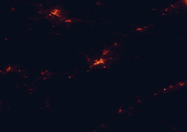 Satellite night-light map of the 100 km around Irving Nature Park, with Fredericton, Saint John East and Quispamsis marked