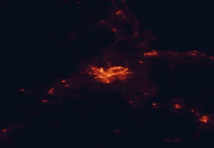 Satellite night-light map of the 50 km around Moncton, with Dieppe, Riverview and Lutes Mountain marked