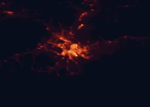 Satellite night-light map of the 50 km around Halifax, with Lower Sackville, Bedford and Spryfield marked