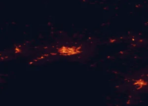 Satellite night-light map of the 50 km around Kingston, with Watertown, Amherstview and Greater Napanee marked