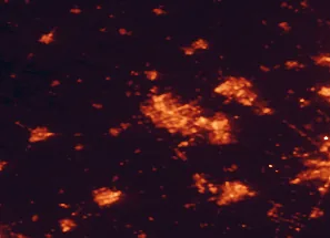 Satellite night-light map of the 50 km around Kitchener, with Waterloo, Cambridge and Guelph marked