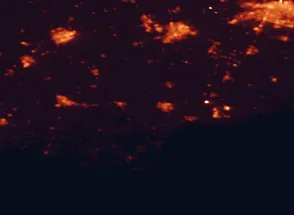 Satellite night-light map of the 50 km around Norfolk County, with Hamilton, Brantford and Simcoe marked