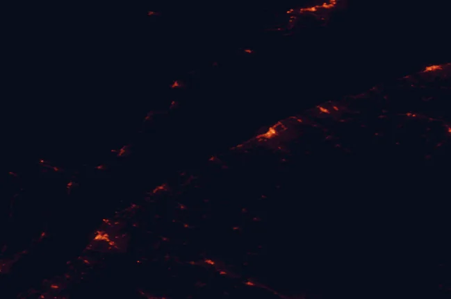 Satellite night-light map of the 100 km around Bic National Park, with Rimouski, Rivière-du-Loup and Matane marked