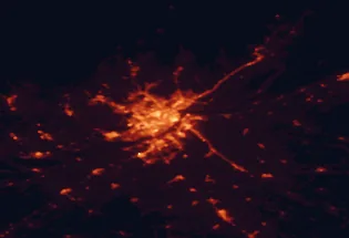 Satellite night-light map of the 50 km around Quebec City, with Neufchâtel-Est-Lebourgneuf, L'Ancienne-Lorette and Saint Romuald marked