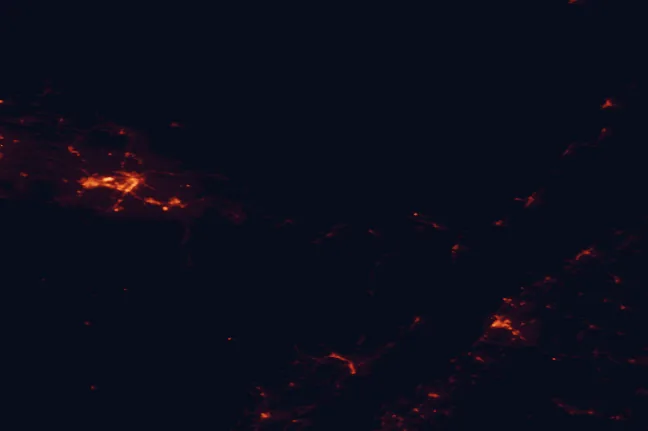 Satellite night-light map of the 100 km around Saguenay Fjord National Park, with Saguenay, Rivière-du-Loup and La Malbaie marked