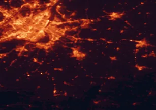 Satellite night-light map of the 50 km around Saint-Jean-sur-Richelieu, with Montréal, Laval and Longueuil marked