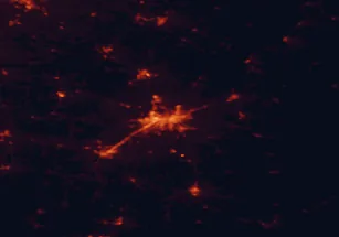 Satellite night-light map of the 50 km around Sherbrooke, with Magog, Windsor and Cookshire-Eaton marked
