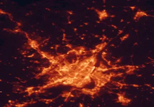 Satellite night-light map of the 50 km around Terrebonne, with Montréal, Laval and Longueuil marked
