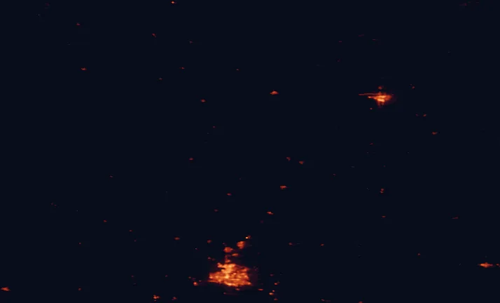 Satellite night-light map of the 100 km around Fort Carlton, with Saskatoon, Prince Albert and Warman marked