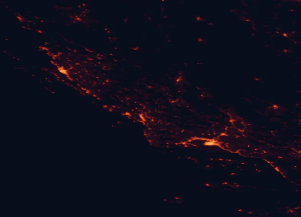 Satellite night-light map of the 100 km around Krka National Park, with Split, Šibenik and Zadar marked